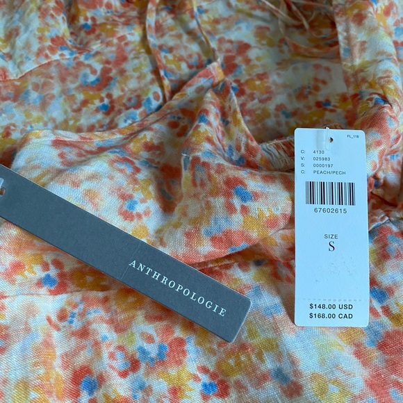 Anthropologie Cloth & Stone Floral Linen Tie Strap Smocked Mini Dress Small NWT - Picture 6 of 9